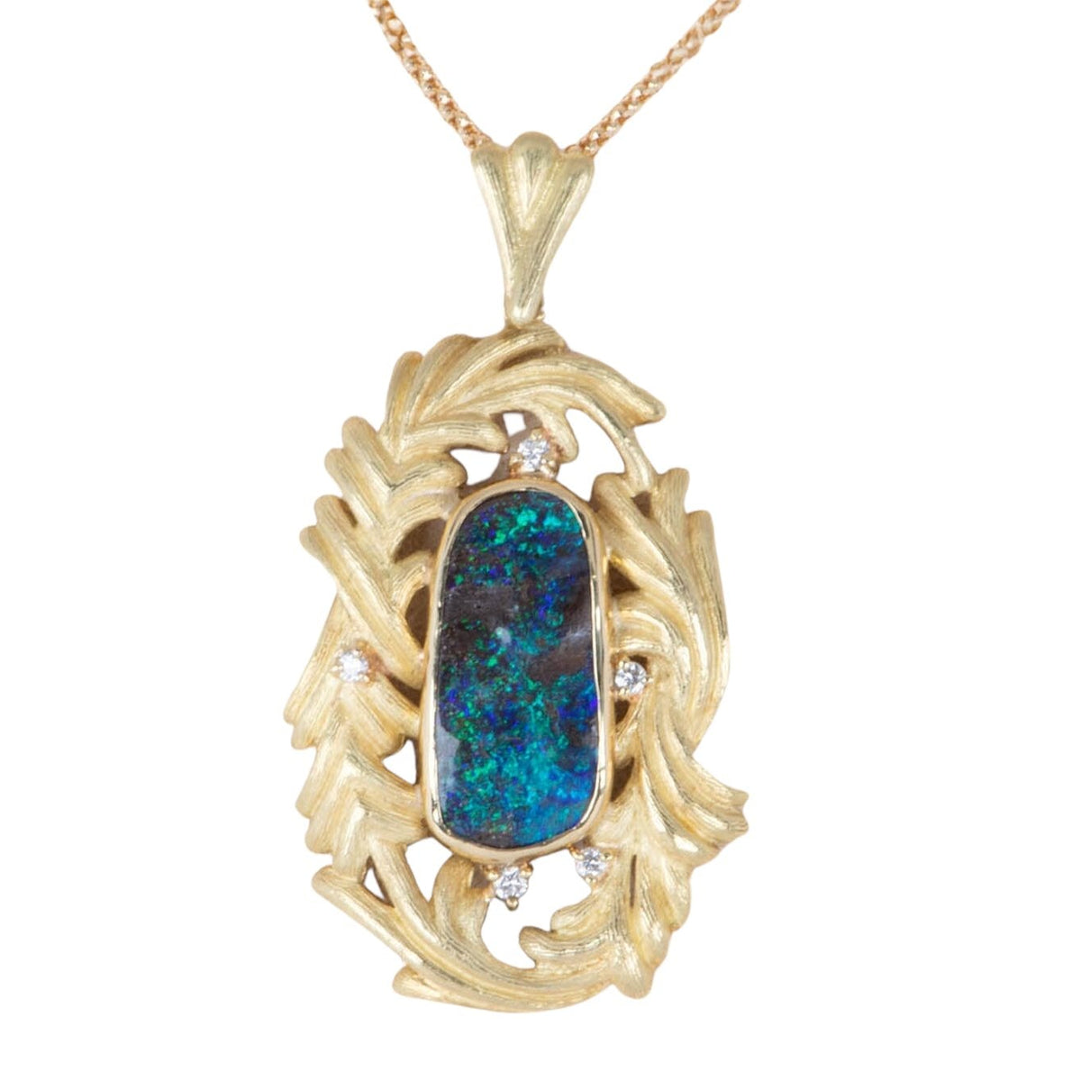 Australian Boulder Opal Feather Style Pendant 18K Gold 11.3g V1124 Aurora Designer