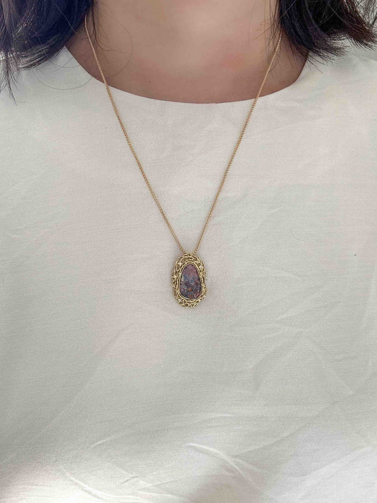 Australian Boulder Opal and Diamond Pendant with Chain 18K Gold 10.38g V1125 Aurora Designer