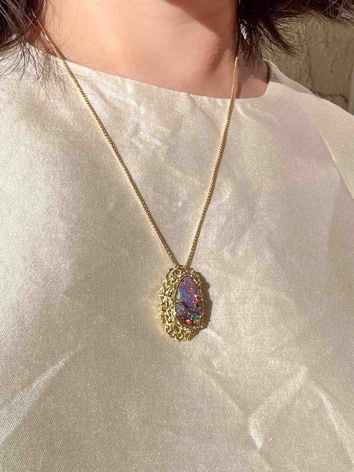 Australian Boulder Opal and Diamond Pendant with Chain 18K Gold 10.38g V1125 Aurora Designer