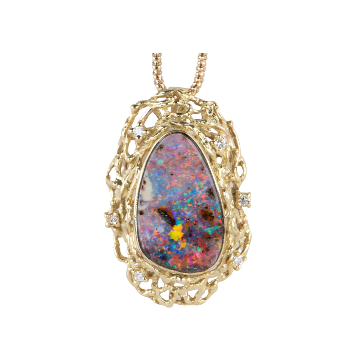Australian Boulder Opal and Diamond Pendant with Chain 18K Gold 10.38g V1125 Aurora Designer
