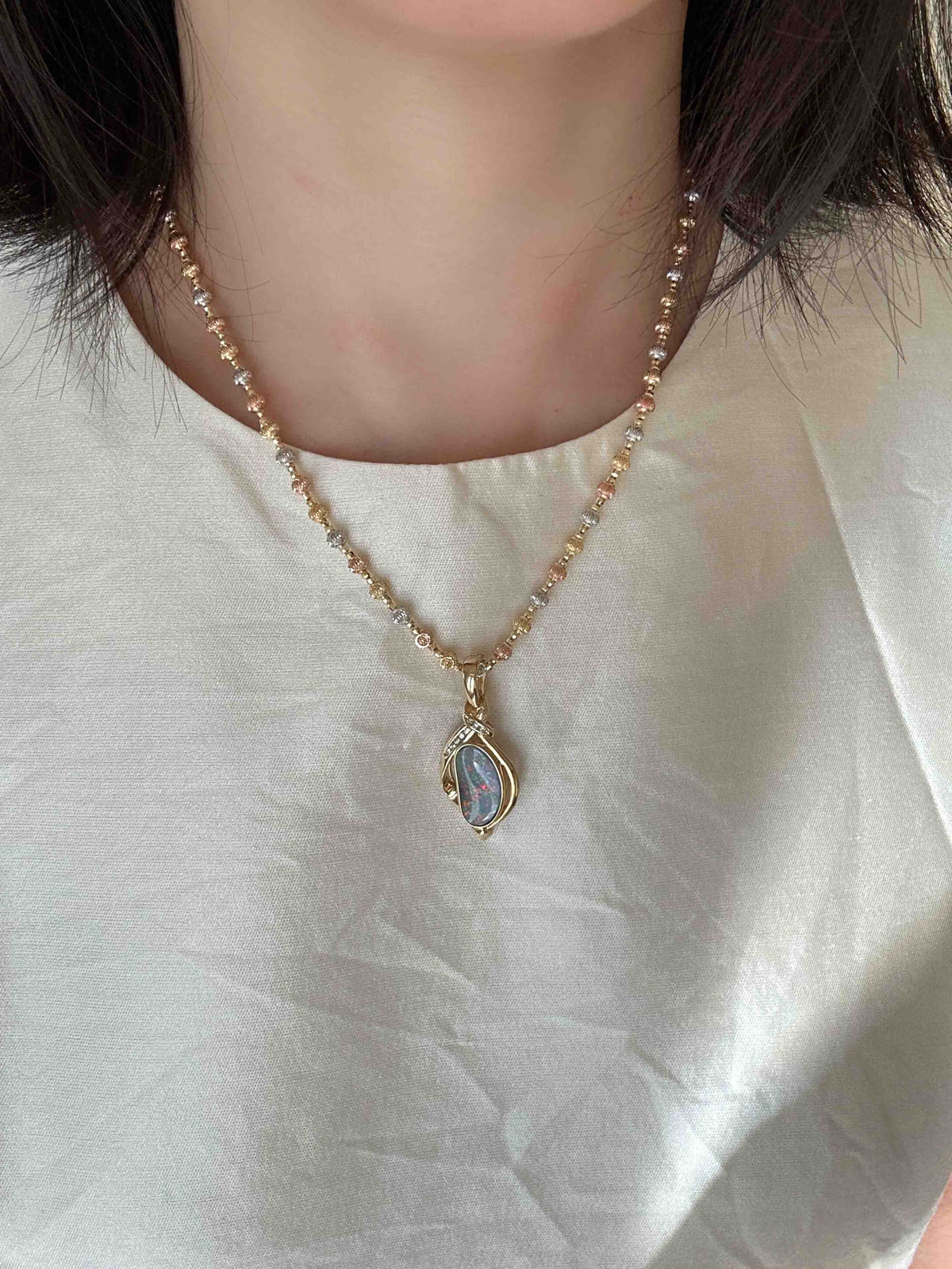 5.85ct Australian Boulder Opal and Diamond Pendant 18K Gold V1126 Aurora Designer