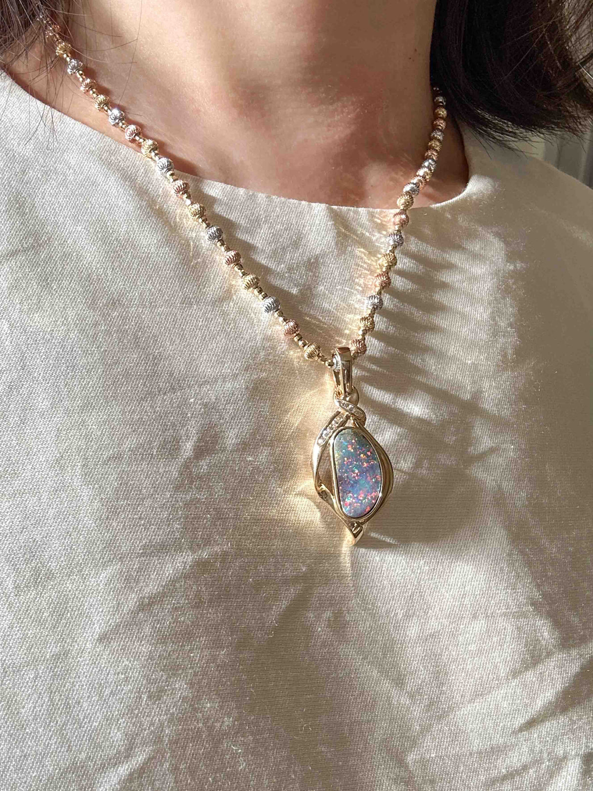 5.85ct Australian Boulder Opal and Diamond Pendant 18K Gold V1126 Aurora Designer