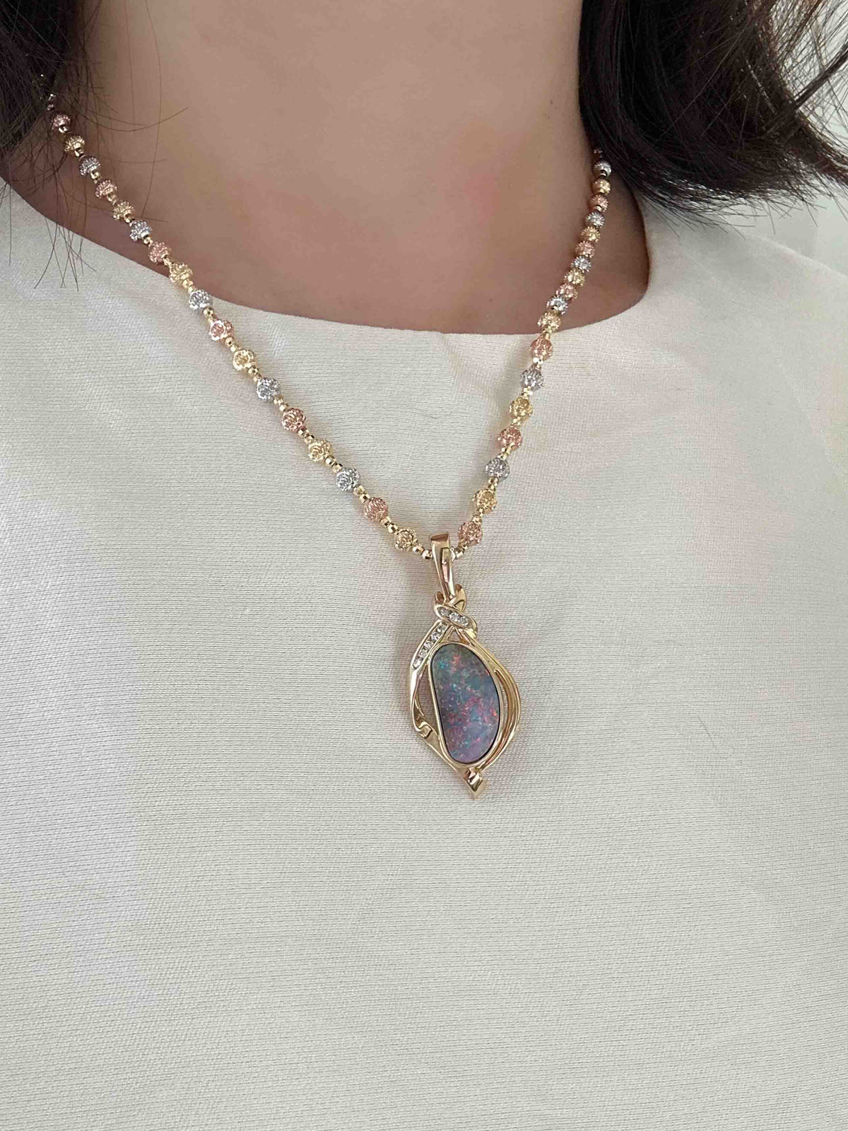 5.85ct Australian Boulder Opal and Diamond Pendant 18K Gold V1126 Aurora Designer