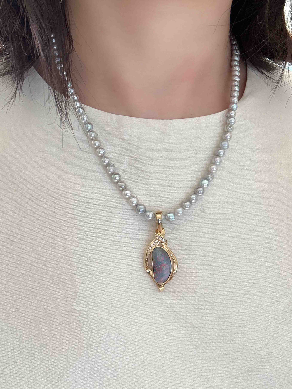 5.85ct Australian Boulder Opal and Diamond Pendant 18K Gold V1126 Aurora Designer