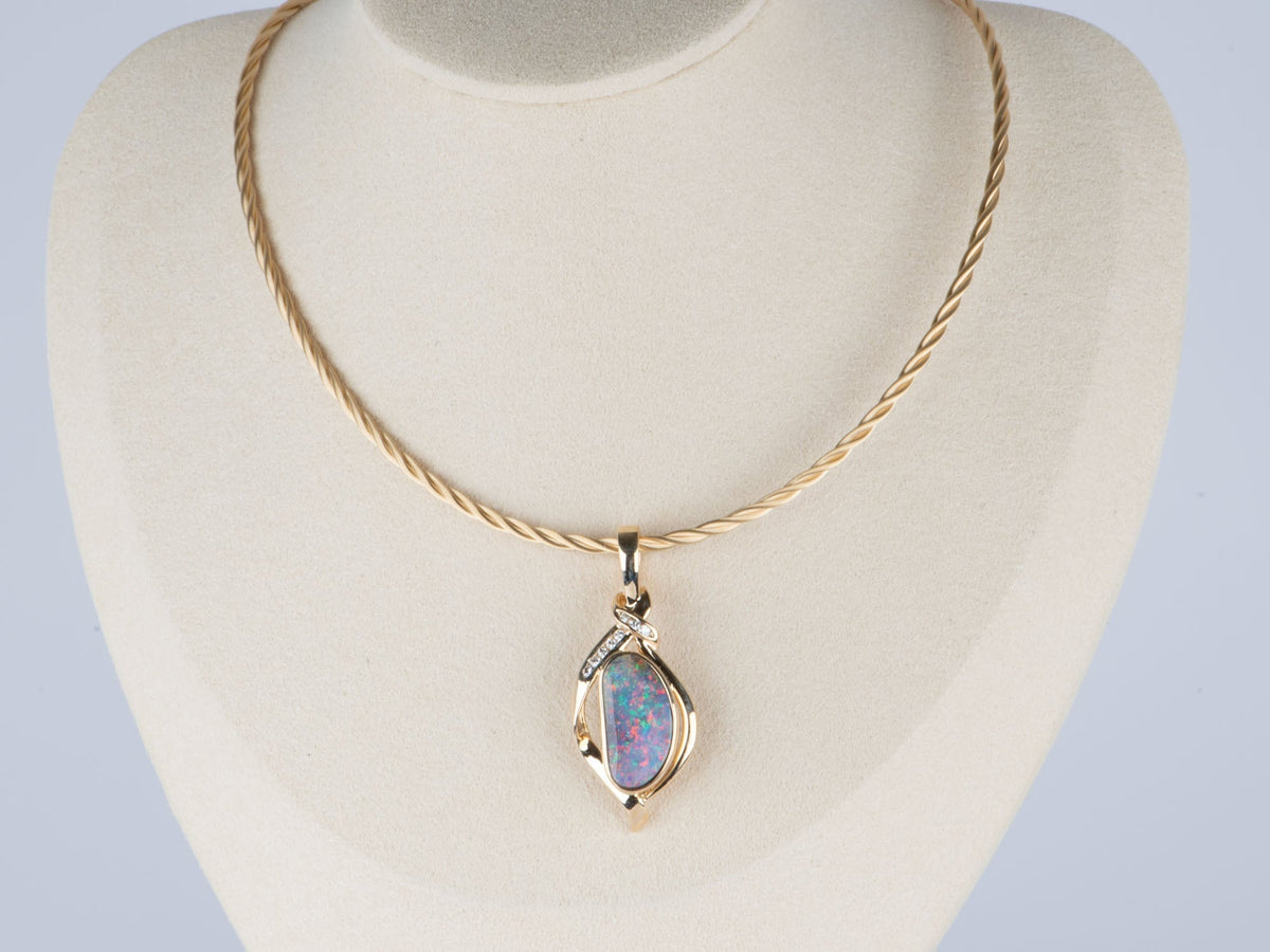 5.85ct Australian Boulder Opal and Diamond Pendant 18K Gold V1126 Aurora Designer