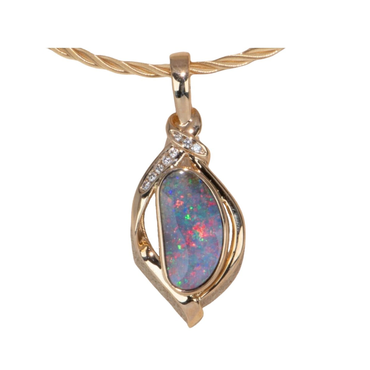 5.85ct Australian Boulder Opal and Diamond Pendant 18K Gold V1126 Aurora Designer