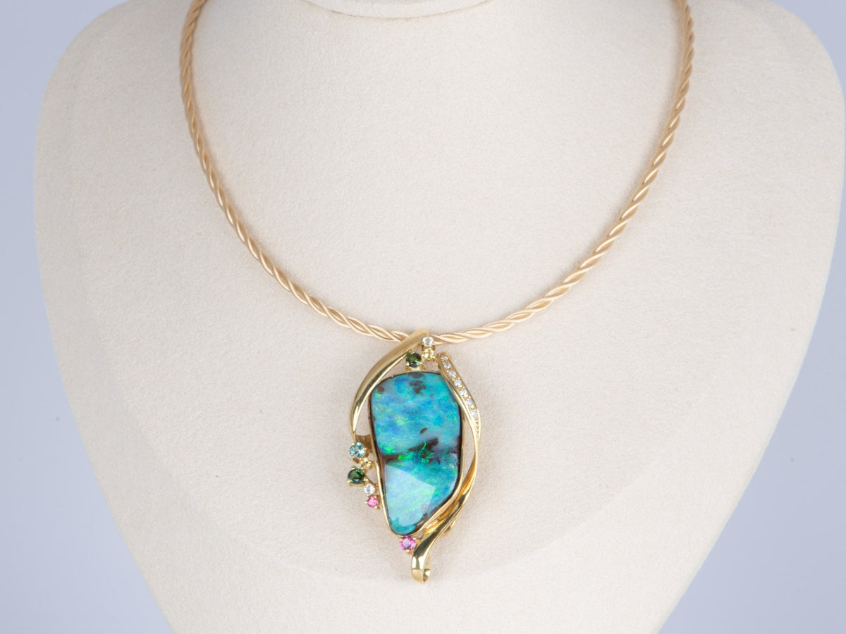 33.53ct Australian Boulder Opal Pendant Brooch Combo 18K Gold V1127 Aurora Designer