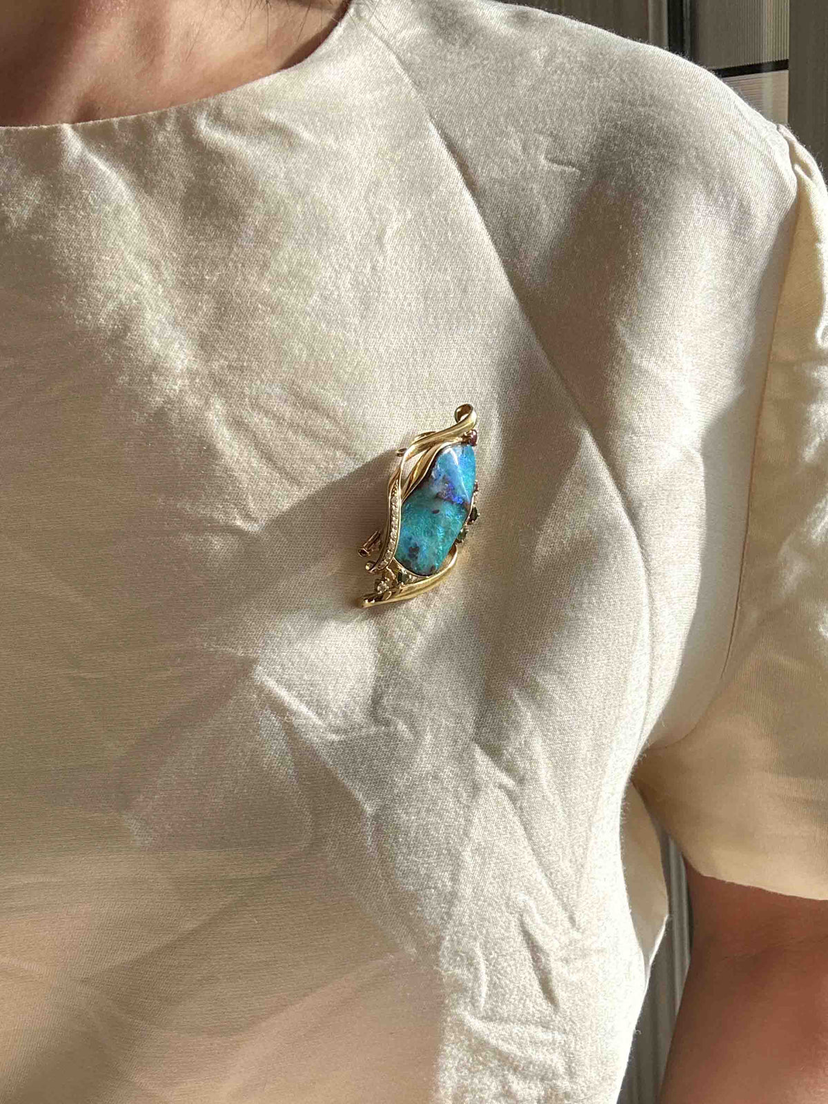 33.53ct Australian Boulder Opal Pendant Brooch Combo 18K Gold V1127 Aurora Designer