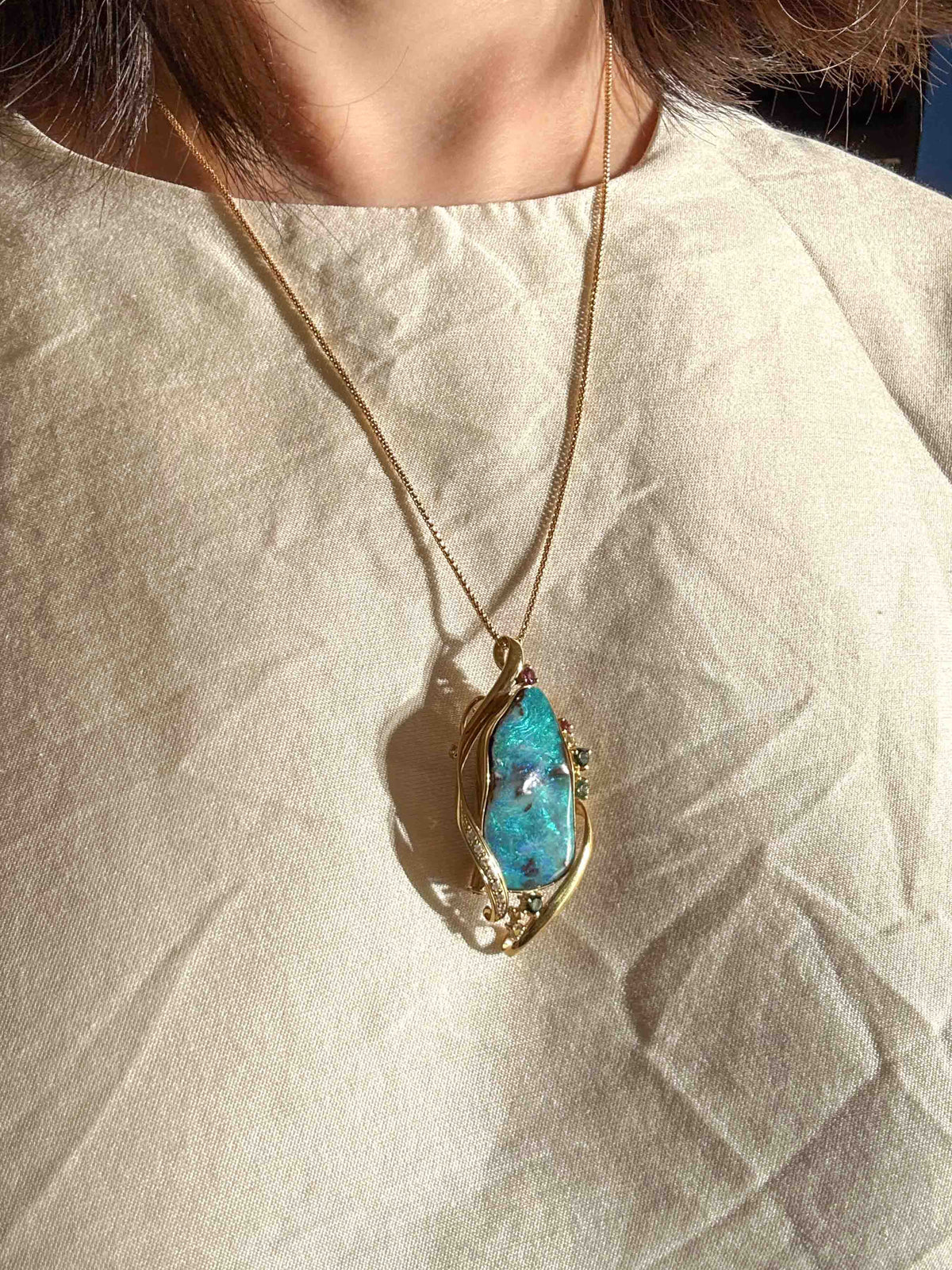 33.53ct Australian Boulder Opal Pendant Brooch Combo 18K Gold V1127 Aurora Designer