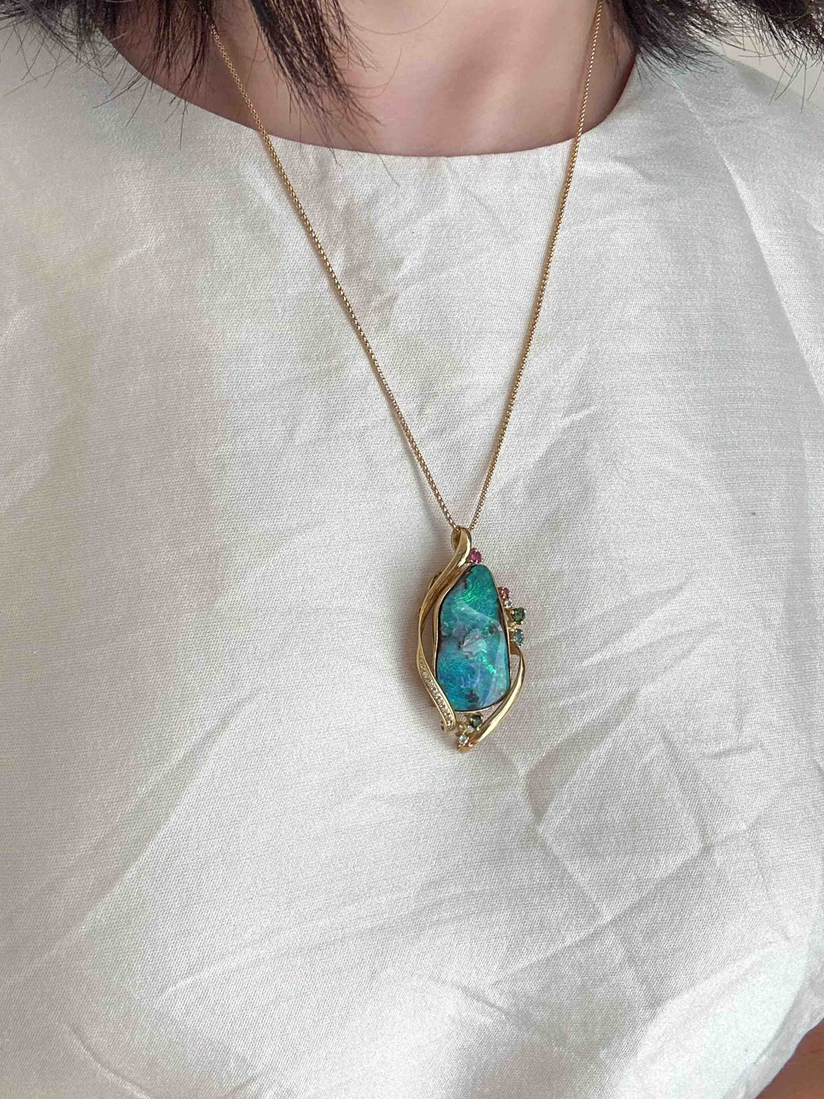 33.53ct Australian Boulder Opal Pendant Brooch Combo 18K Gold V1127 Aurora Designer