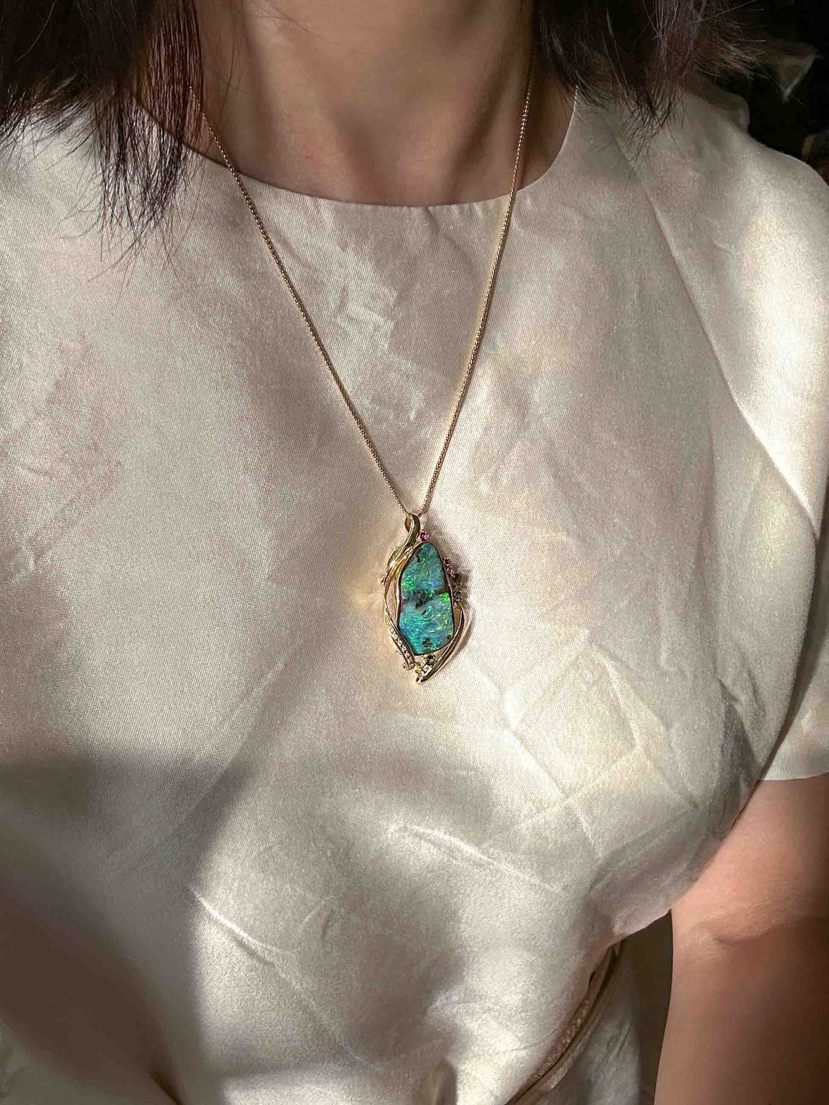 33.53ct Australian Boulder Opal Pendant Brooch Combo 18K Gold V1127 Aurora Designer
