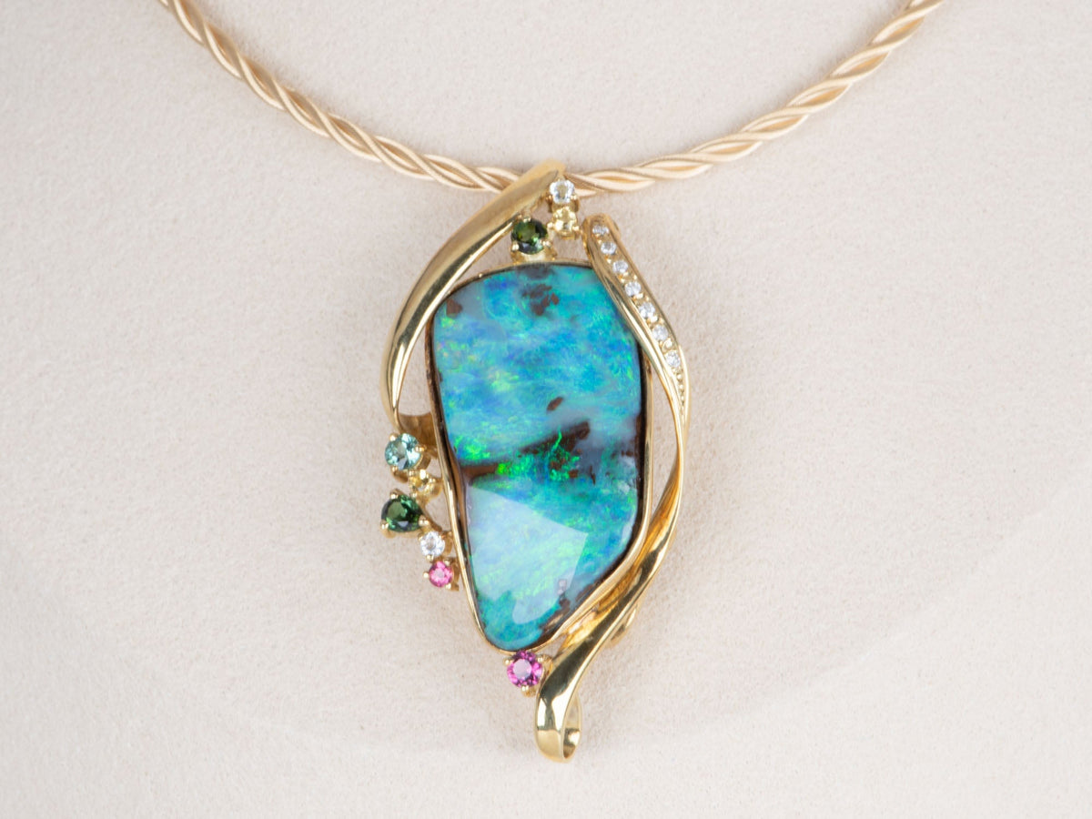 33.53ct Australian Boulder Opal Pendant Brooch Combo 18K Gold V1127 Aurora Designer