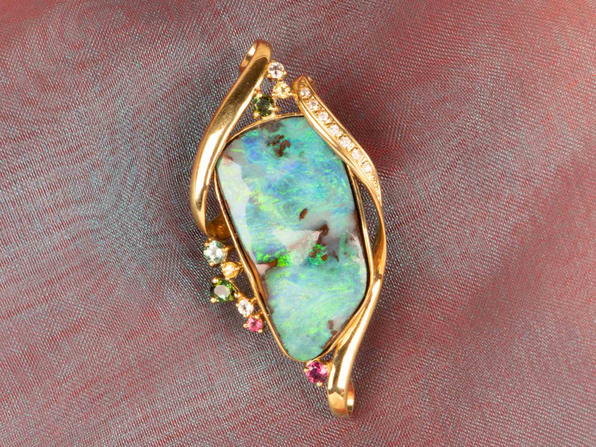 33.53ct Australian Boulder Opal Pendant Brooch Combo 18K Gold V1127 Aurora Designer