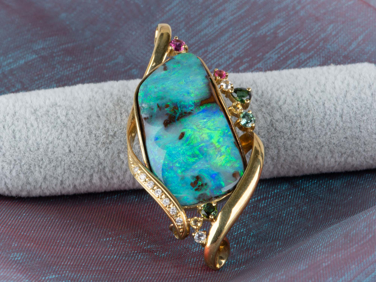 33.53ct Australian Boulder Opal Pendant Brooch Combo 18K Gold V1127 Aurora Designer