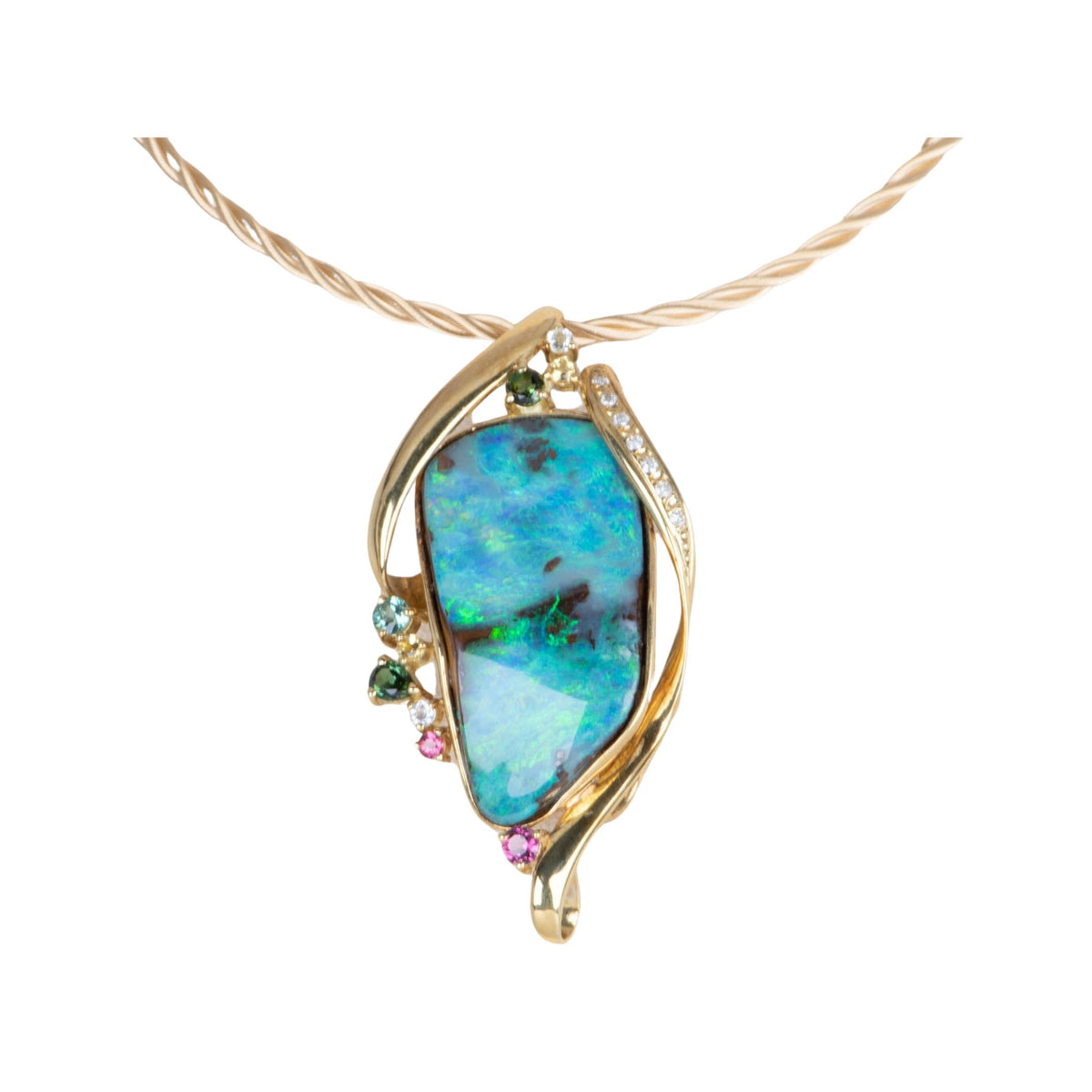 33.53ct Australian Boulder Opal Pendant Brooch Combo 18K Gold V1127 Aurora Designer