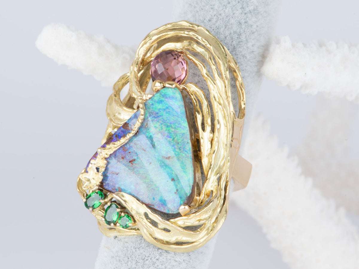 Aqua Blue Green Australian Boulder Opal Ring Pendant Combo 18K Gold 26g V1128 Aurora Designer