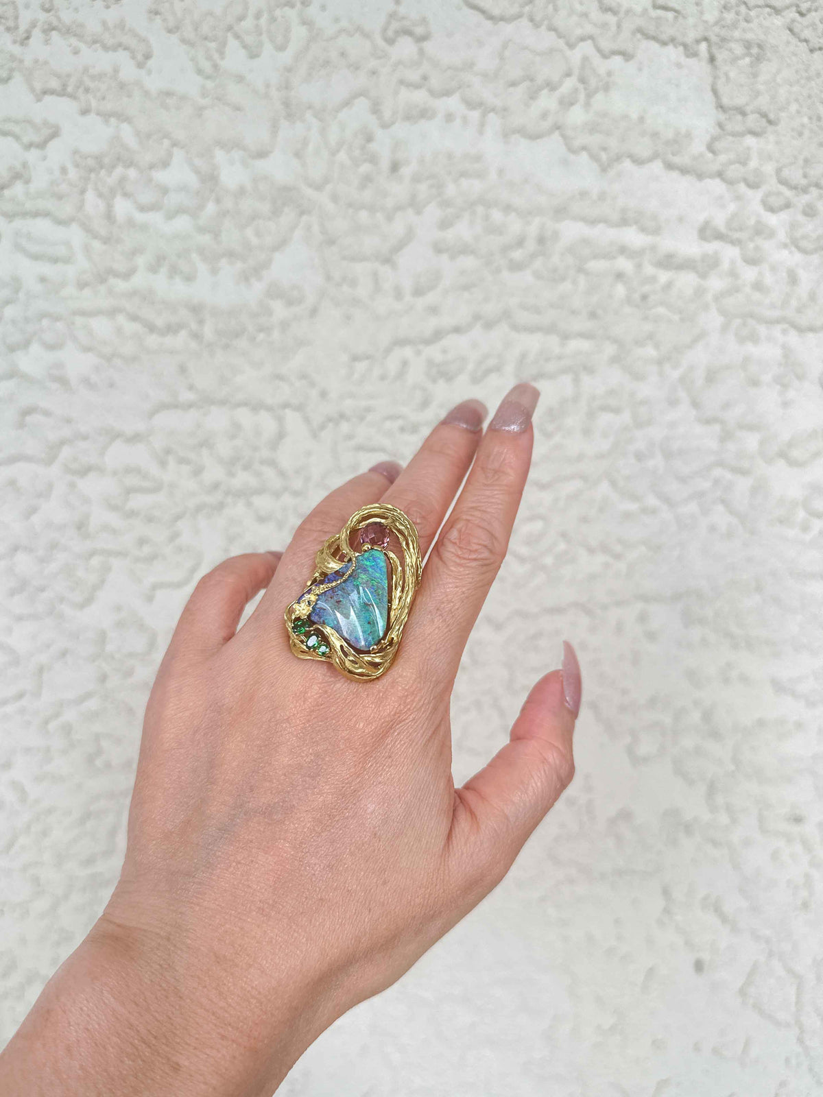 Aqua Blue Green Australian Boulder Opal Ring Pendant Combo 18K Gold 26g V1128 Aurora Designer