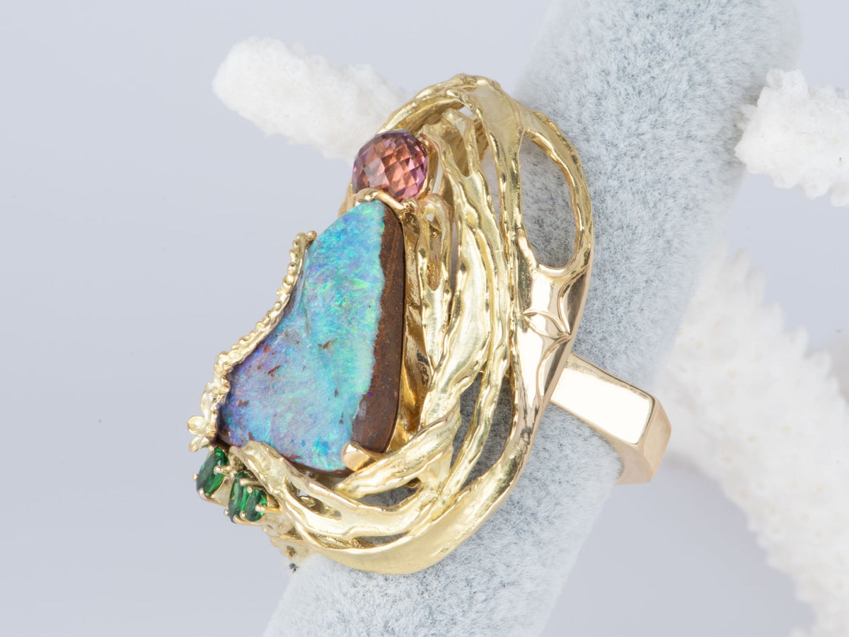 Aqua Blue Green Australian Boulder Opal Ring Pendant Combo 18K Gold 26g V1128 Aurora Designer