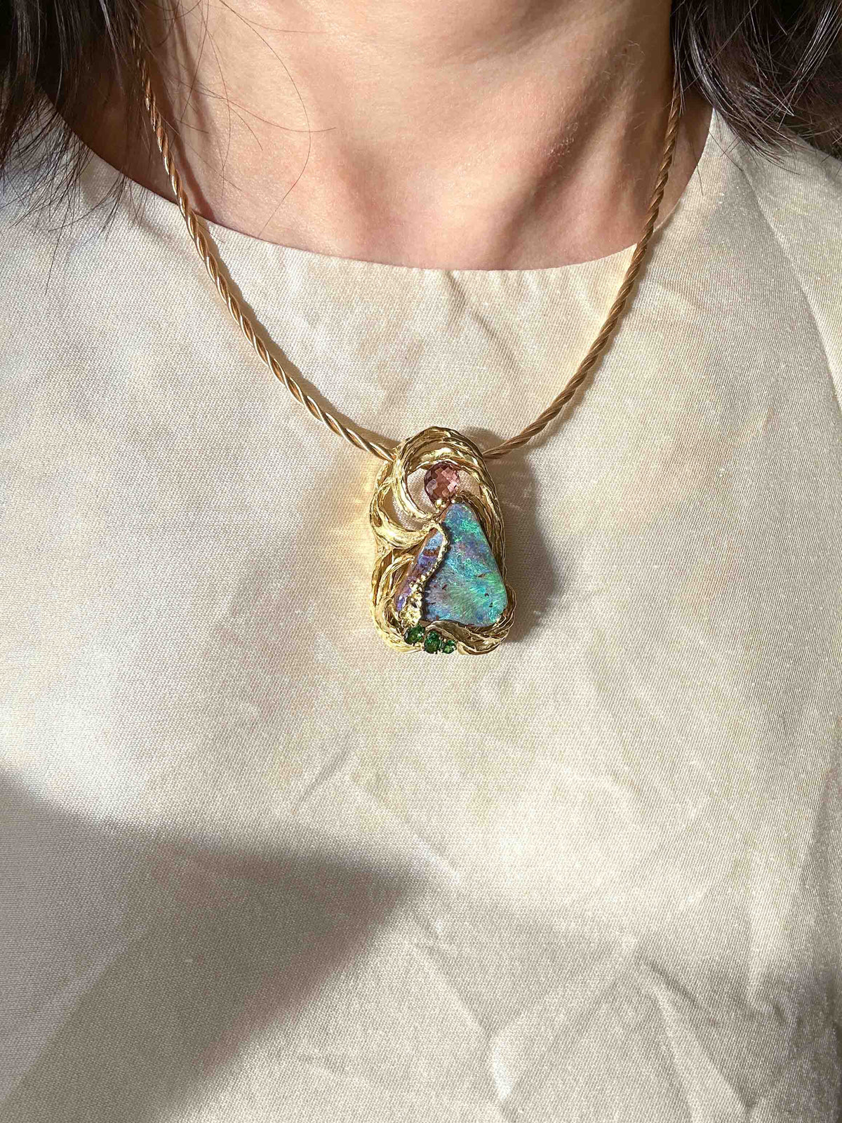 Aqua Blue Green Australian Boulder Opal Ring Pendant Combo 18K Gold 26g V1128 Aurora Designer