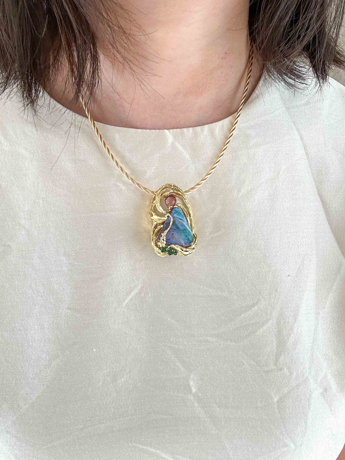 Aqua Blue Green Australian Boulder Opal Ring Pendant Combo 18K Gold 26g V1128 Aurora Designer