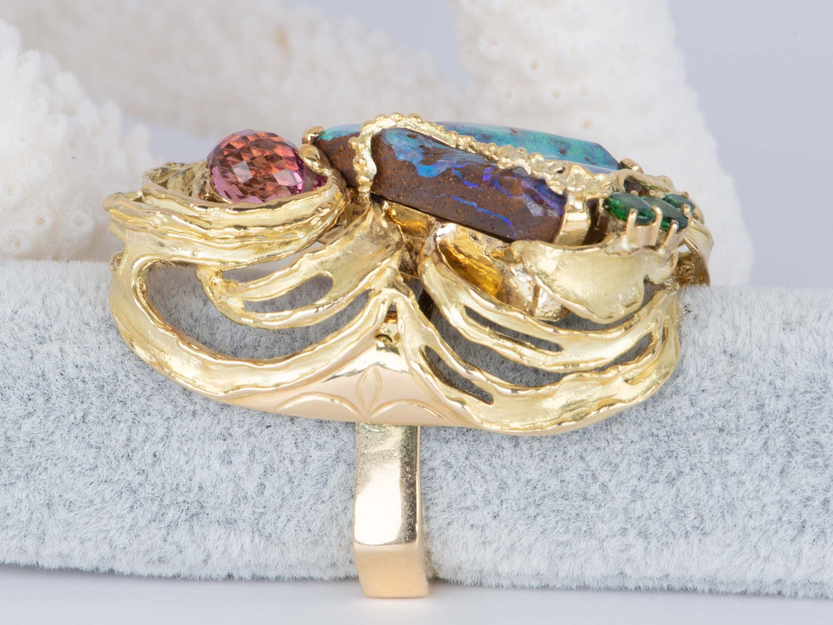 Aqua Blue Green Australian Boulder Opal Ring Pendant Combo 18K Gold 26g V1128 Aurora Designer