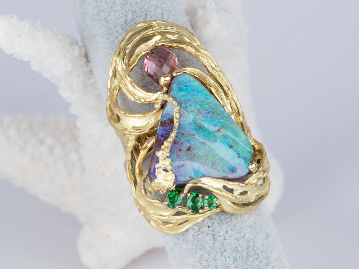 Aqua Blue Green Australian Boulder Opal Ring Pendant Combo 18K Gold 26g V1128 Aurora Designer