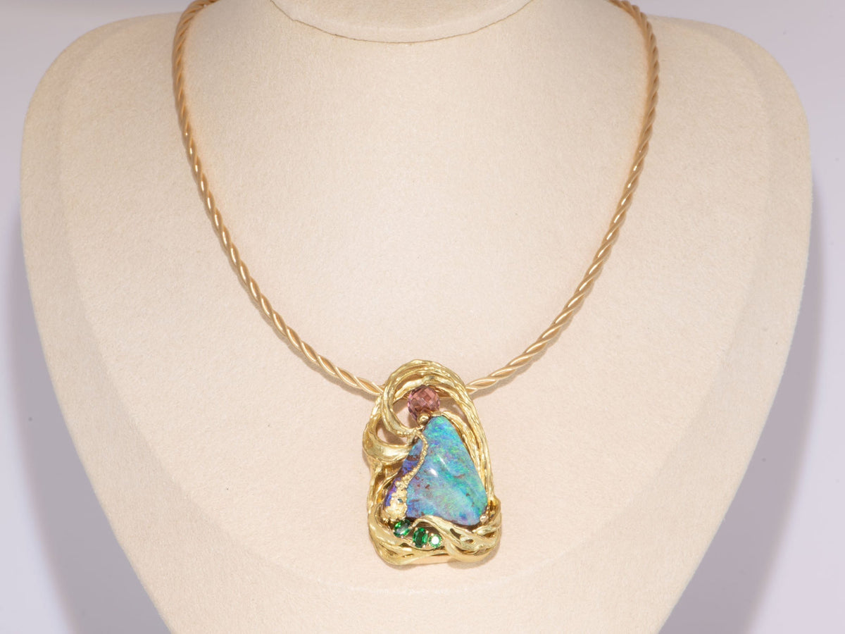 Aqua Blue Green Australian Boulder Opal Ring Pendant Combo 18K Gold 26g V1128 Aurora Designer