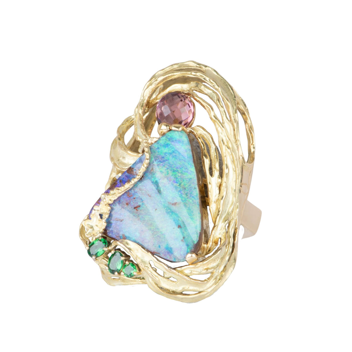 Aqua Blue Green Australian Boulder Opal Ring Pendant Combo 18K Gold 26g V1128 Aurora Designer