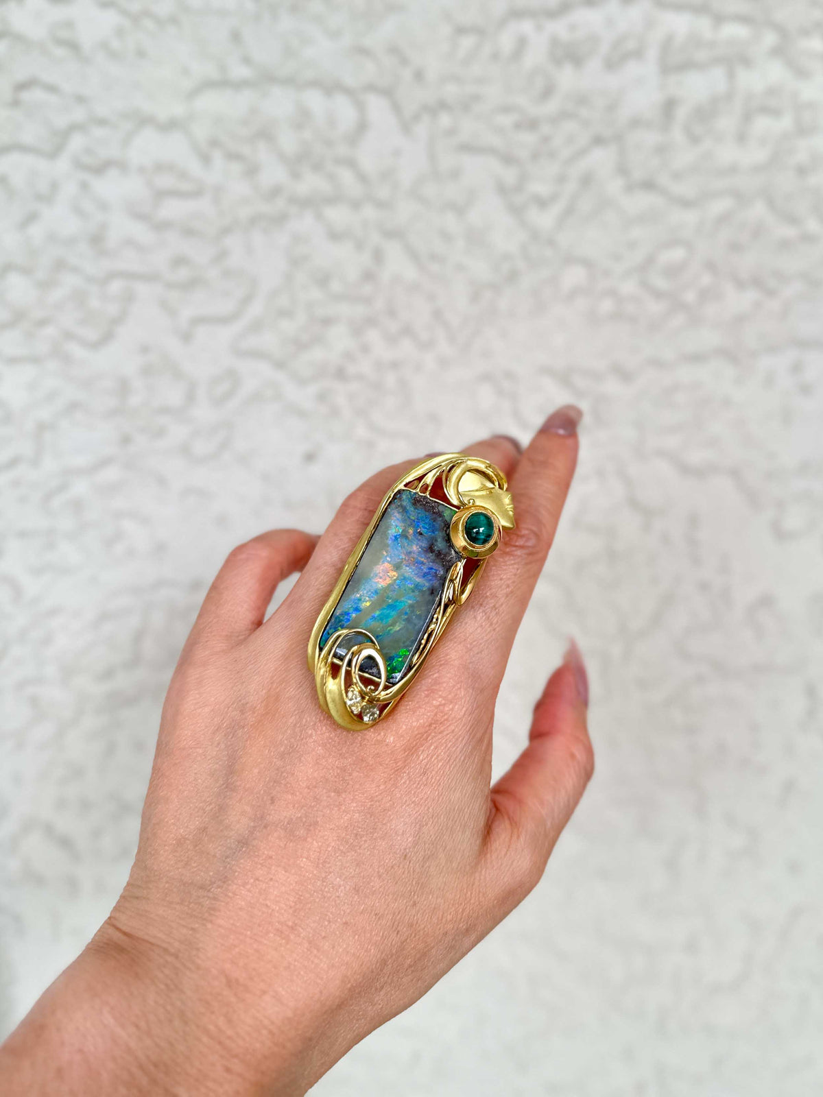 38.17ct Australian Boulder Opal Ring Pendant with Lady's Face 18K Gold 35.8g V1129 Aurora Designer