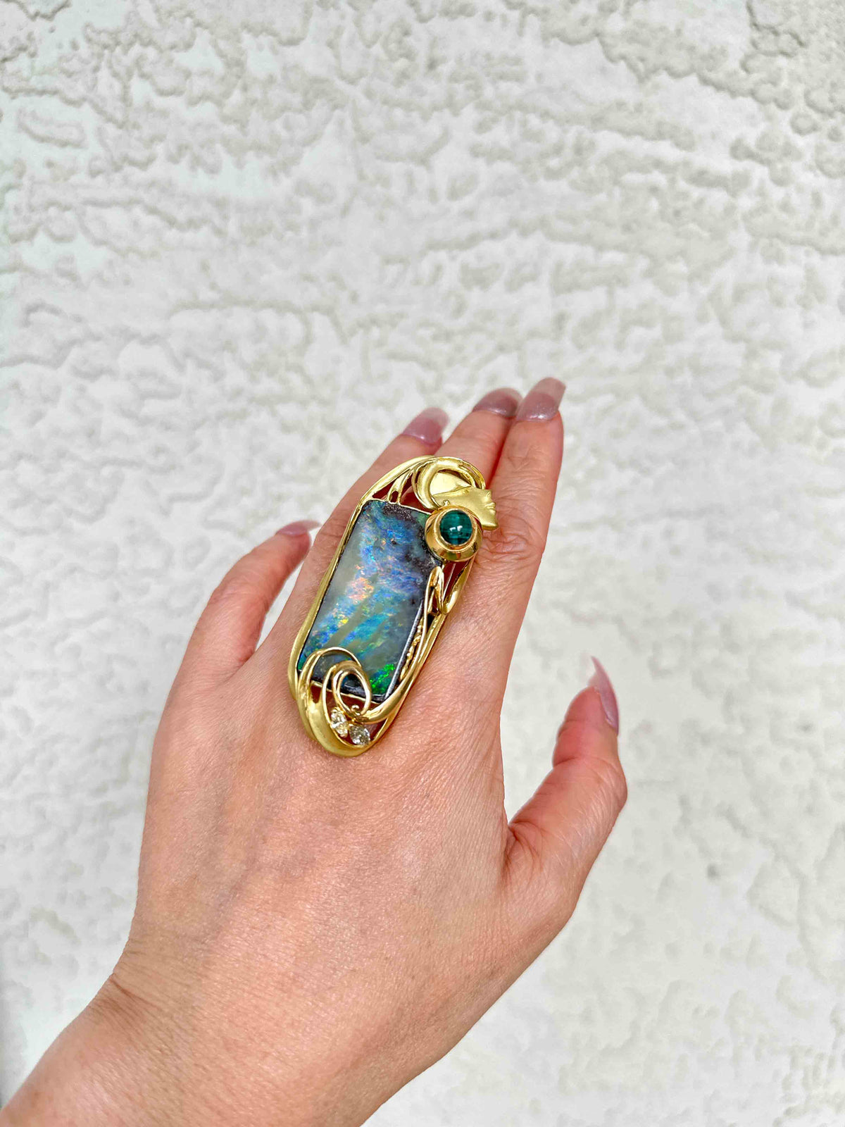 38.17ct Australian Boulder Opal Ring Pendant with Lady's Face 18K Gold 35.8g V1129 Aurora Designer