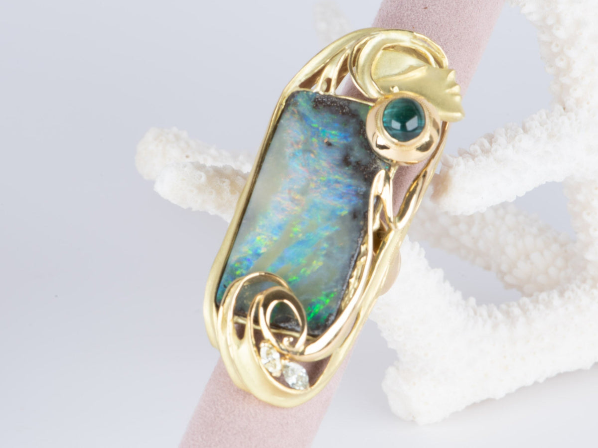38.17ct Australian Boulder Opal Ring Pendant with Lady's Face 18K Gold 35.8g V1129 Aurora Designer