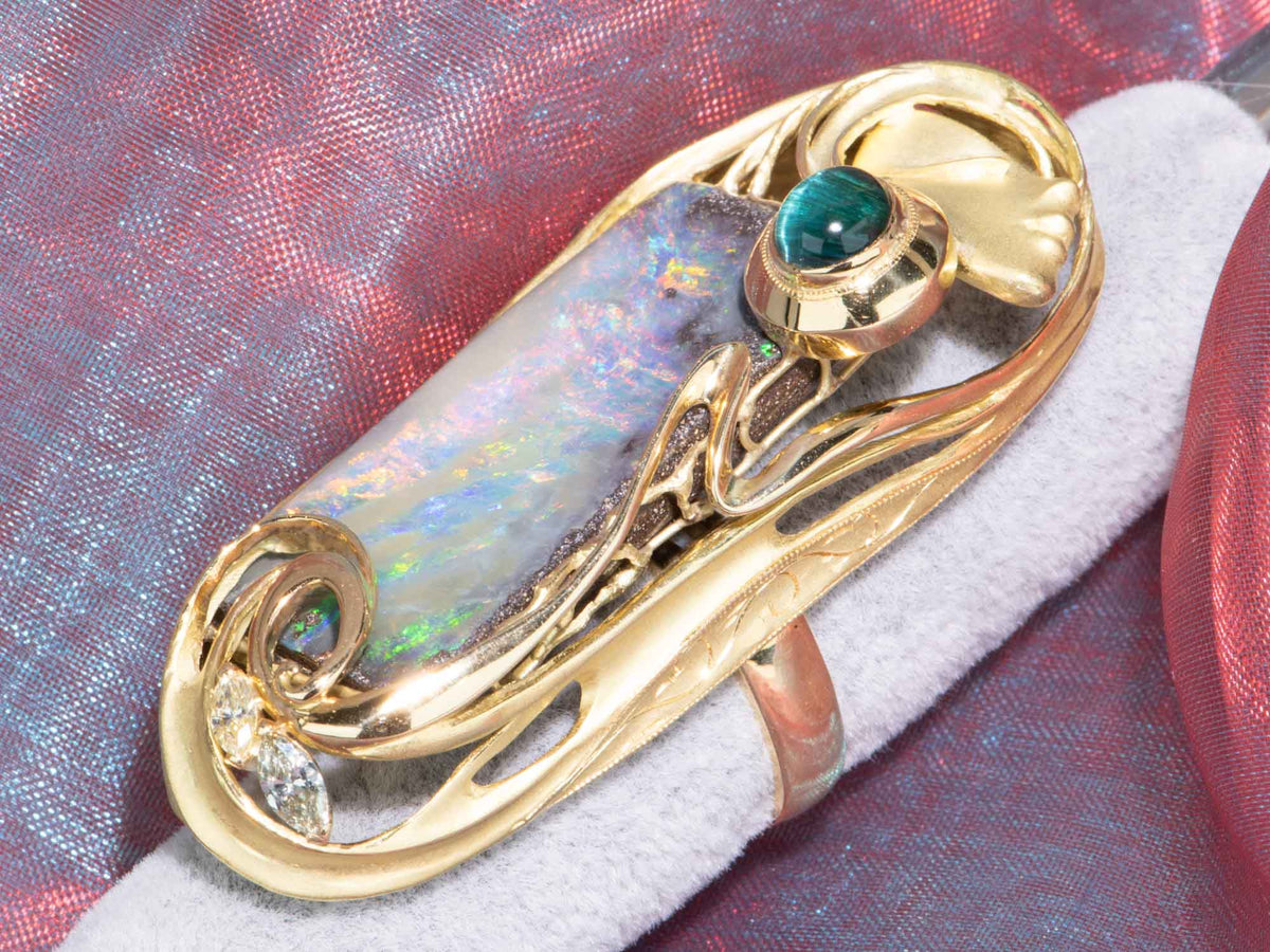 38.17ct Australian Boulder Opal Ring Pendant with Lady's Face 18K Gold 35.8g V1129 Aurora Designer