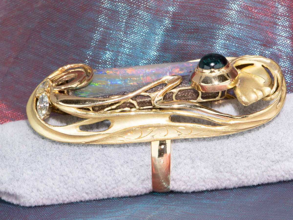 38.17ct Australian Boulder Opal Ring Pendant with Lady's Face 18K Gold 35.8g V1129 Aurora Designer