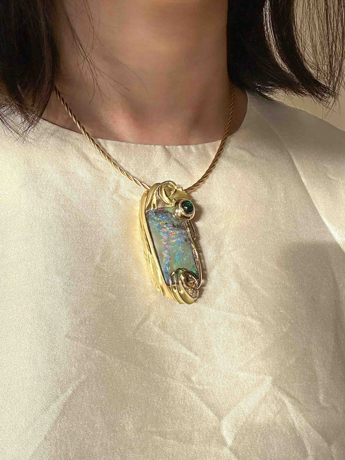 38.17ct Australian Boulder Opal Ring Pendant with Lady's Face 18K Gold 35.8g V1129 Aurora Designer