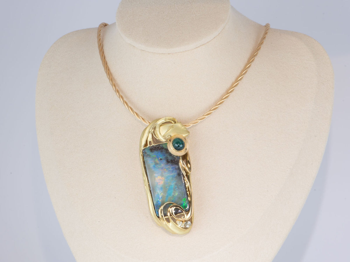 38.17ct Australian Boulder Opal Ring Pendant with Lady's Face 18K Gold 35.8g V1129 Aurora Designer