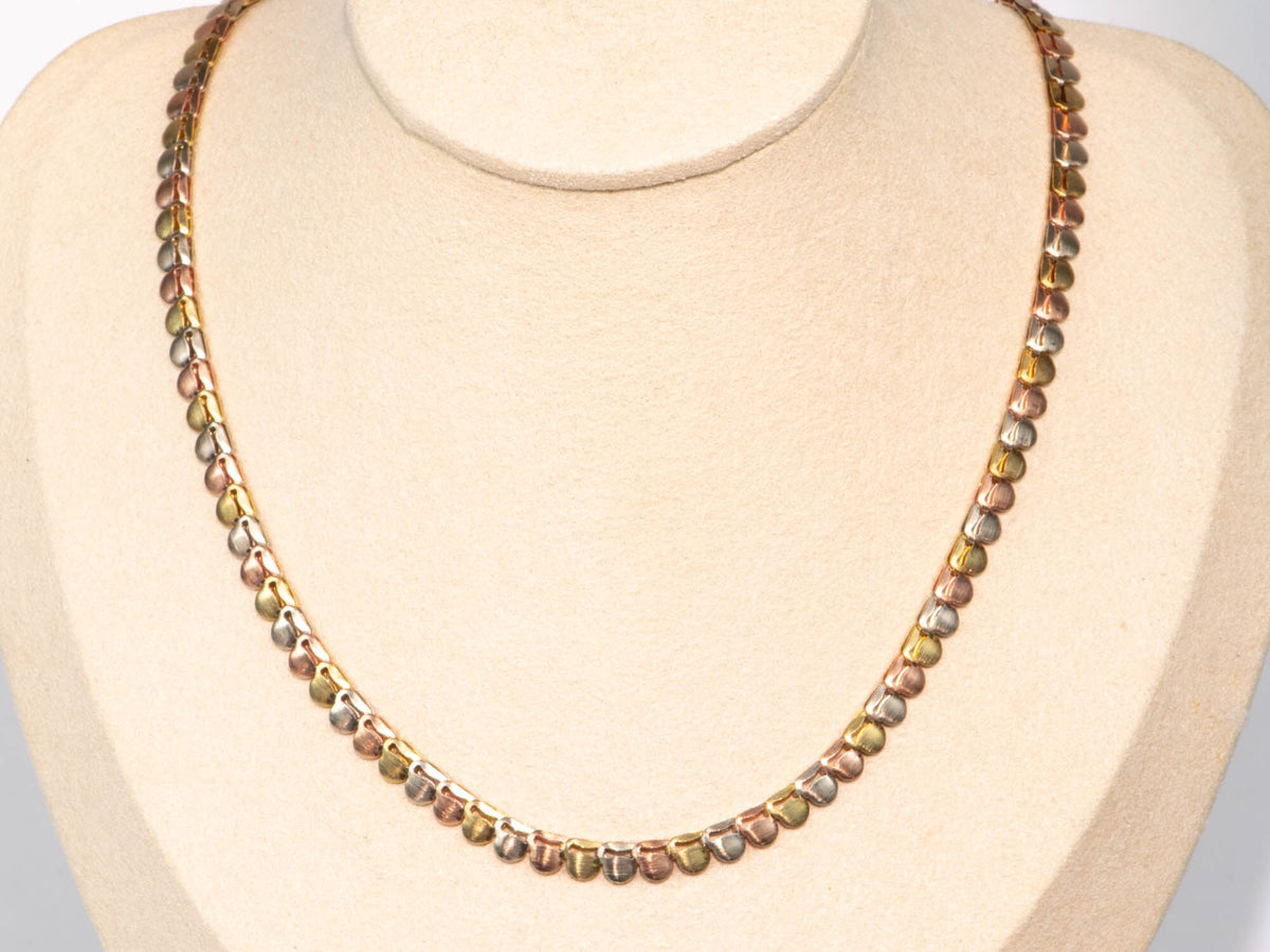 14K Gold Tri-Color Necklace Italy 10.54g V1137 Aurora Designer