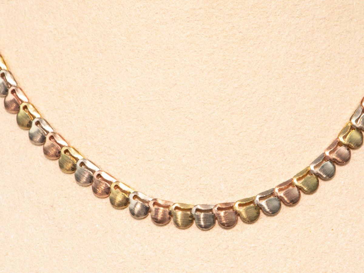 14K Gold Tri-Color Necklace Italy 10.54g V1137 Aurora Designer