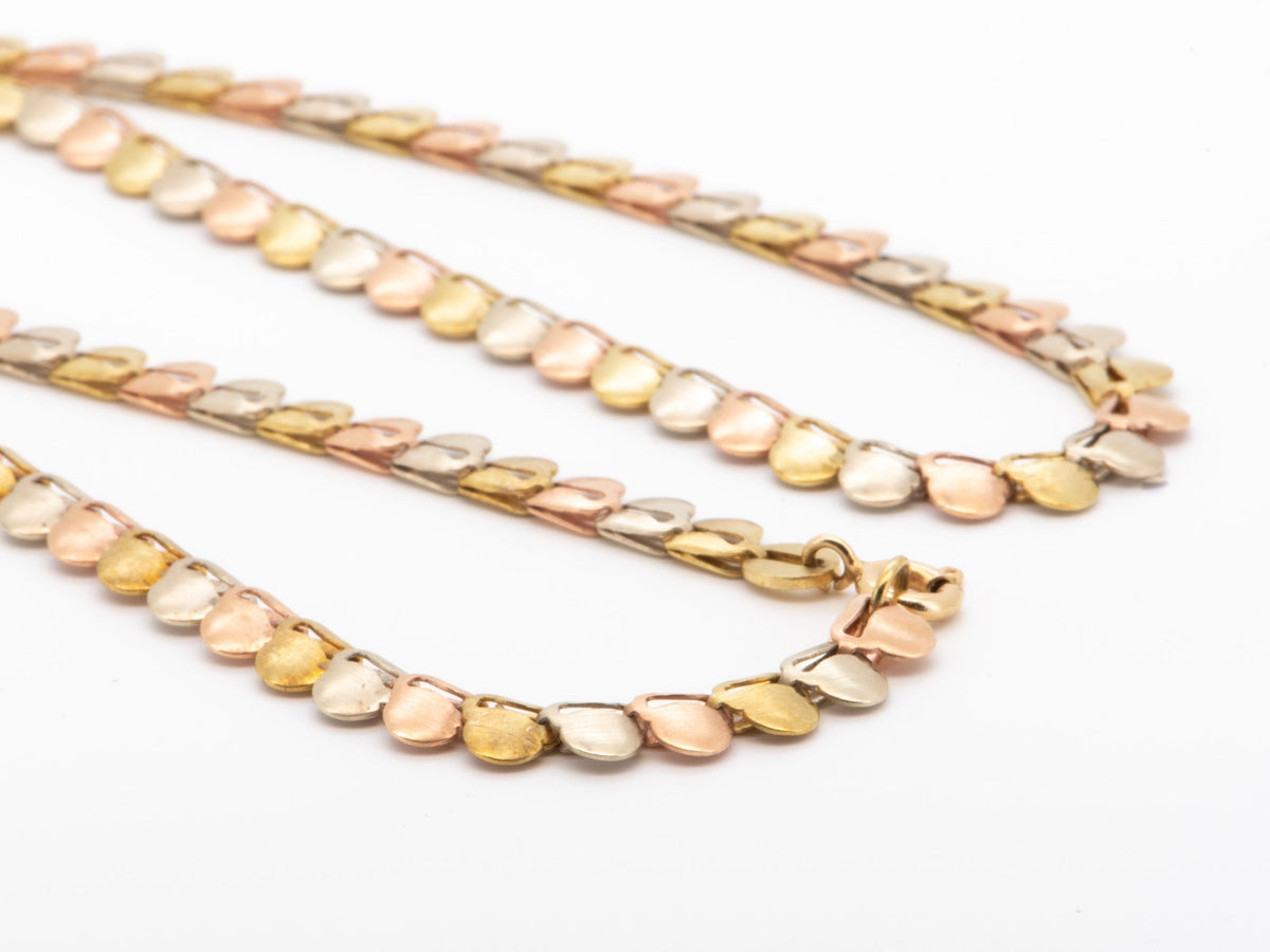 14K Gold Tri-Color Necklace Italy 10.54g V1137 Aurora Designer