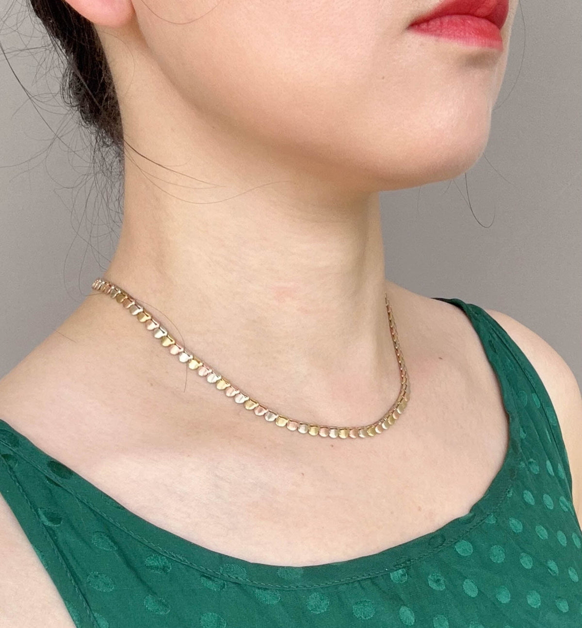14K Gold Tri-Color Necklace Italy 10.54g V1137 Aurora Designer