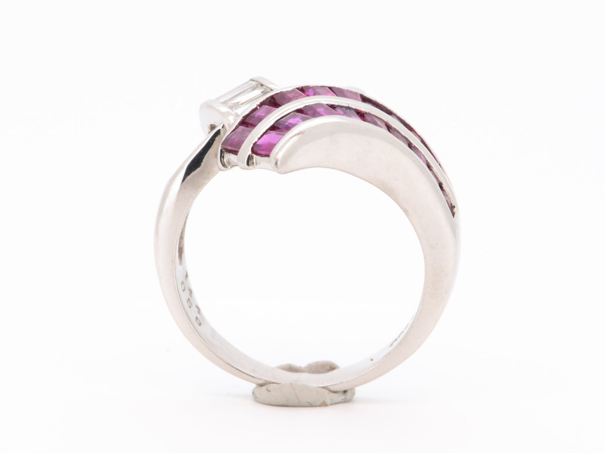 12.03ctw Baguette Ruby and Diamond Abstract Design Band Heavy Platinum 8.3g V1138 Aurora Designer