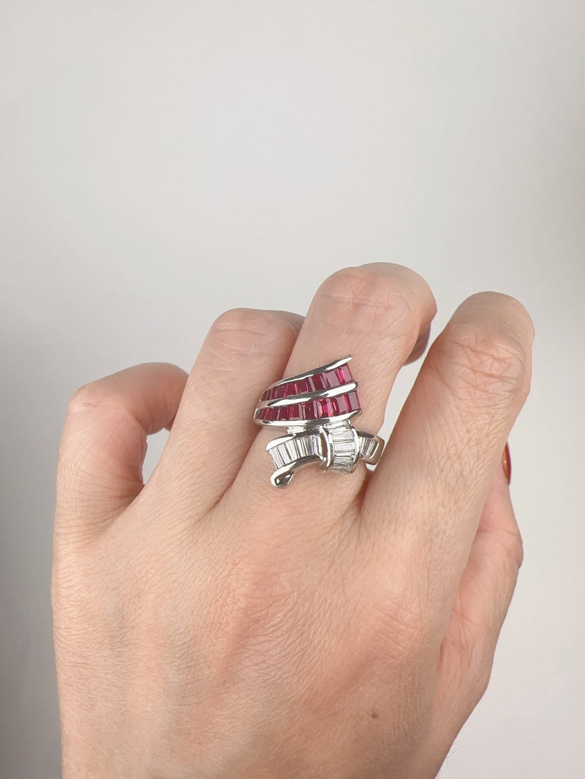 2.03ctw Baguette Ruby and Diamond Abstract Design Band Heavy Platinum 8.3g V1138 Aurora Designer