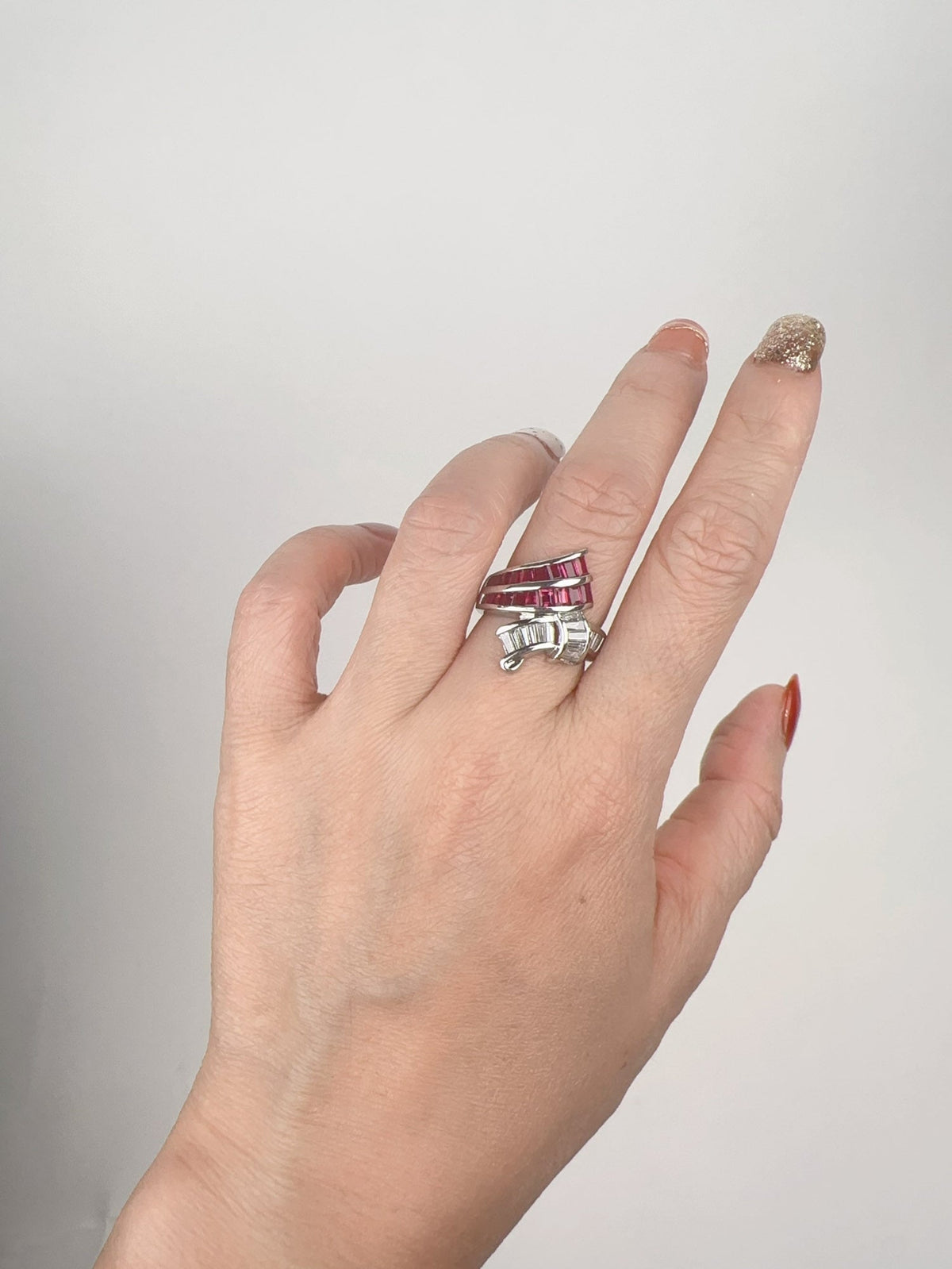 2.03ctw Baguette Ruby and Diamond Abstract Design Band Heavy Platinum 8.3g V1138 Aurora Designer