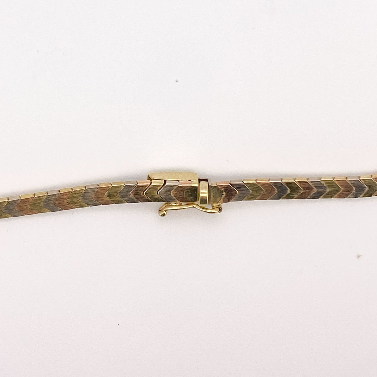 14K Gold Tri Color Chevron Necklace 21g Italy Herringbone Collar Choker V1139 Aurora Designer