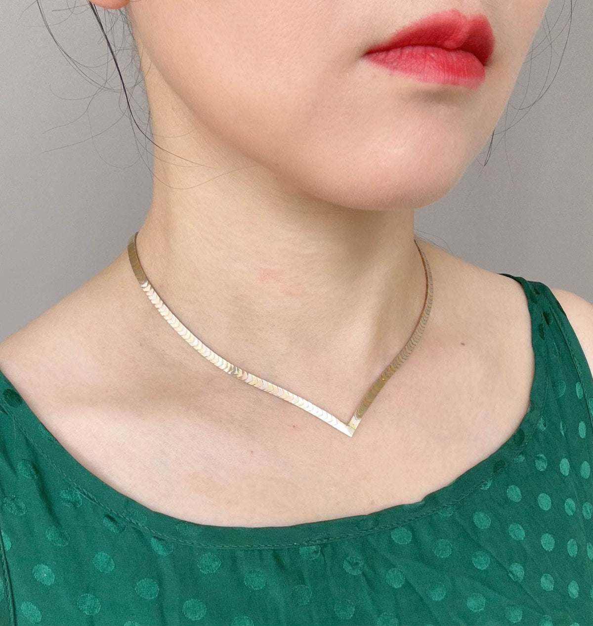 14K Gold Tri Color Chevron Necklace 21g Italy Herringbone Collar Choker V1139 Aurora Designer