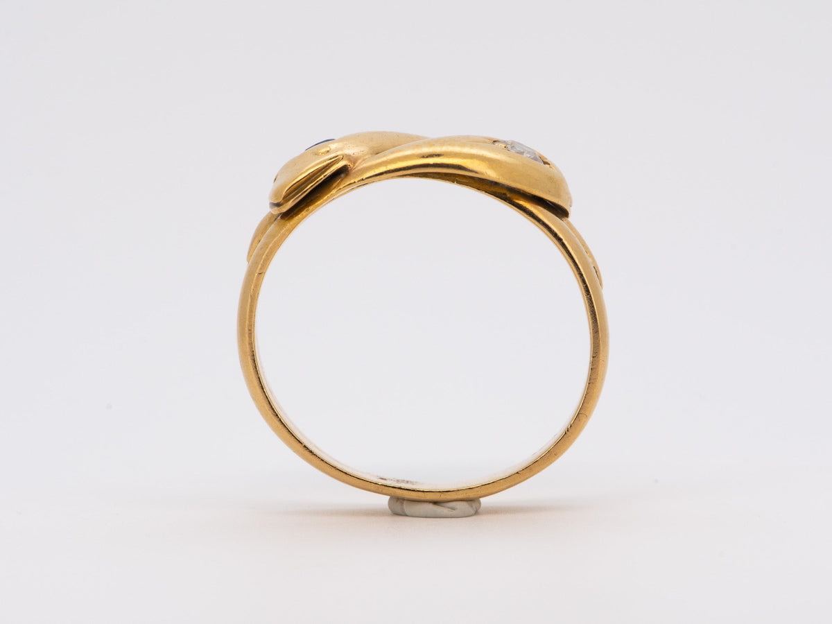 Antique English Hallmarked 18K Diamond and Sapphire Double Snake Coil Ring V1141 Aurora Designer