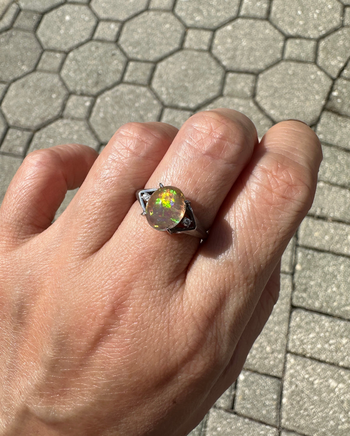1.78ct High Dome Bright Mexican Fire Opal Ring Platinum V1144 Aurora Designer