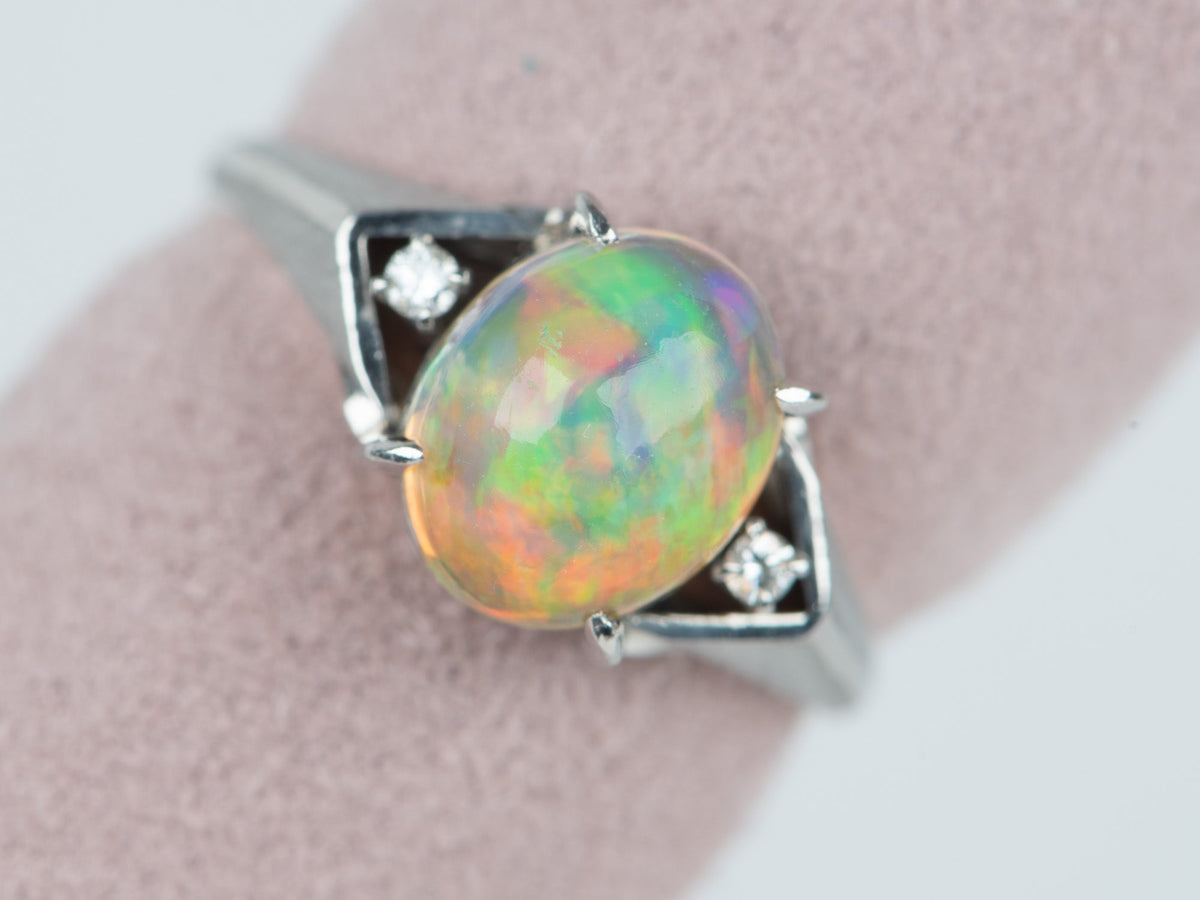 1.78ct Platinum Opal Ring with Diamond Accents V1144 Aurora Designer