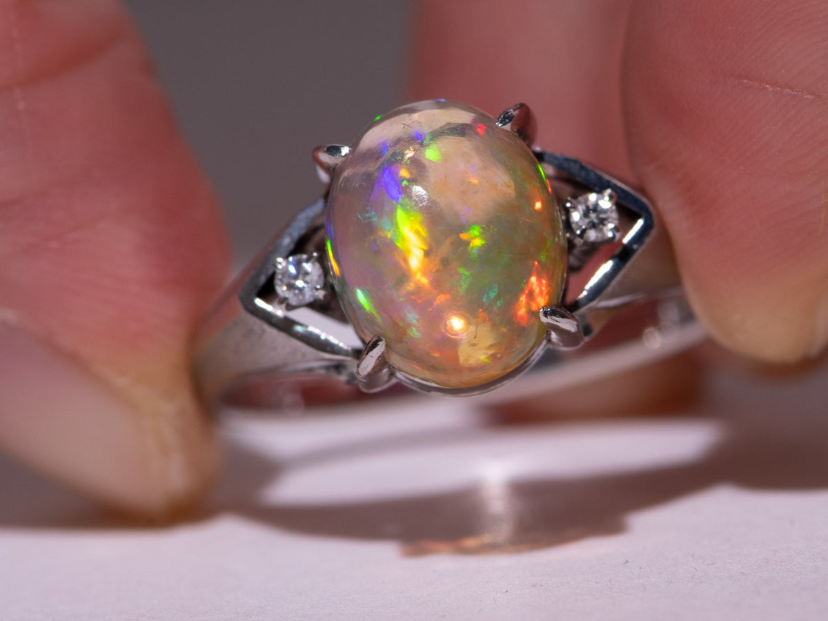 1.78ct High Dome Bright Mexican Fire Opal Ring Platinum V1144 Aurora Designer