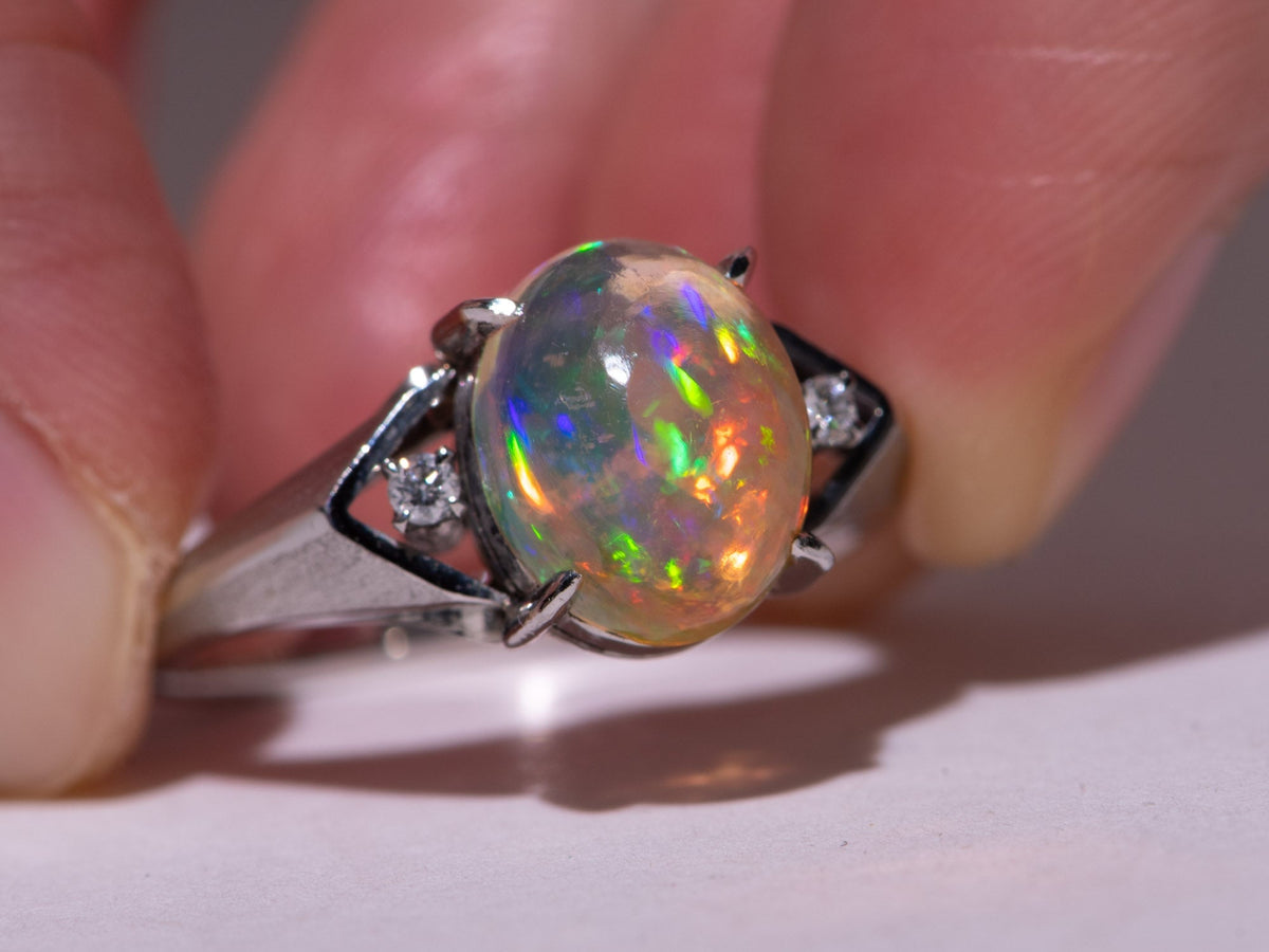 1.78ct High Dome Bright Mexican Fire Opal Ring Platinum V1144 Aurora Designer