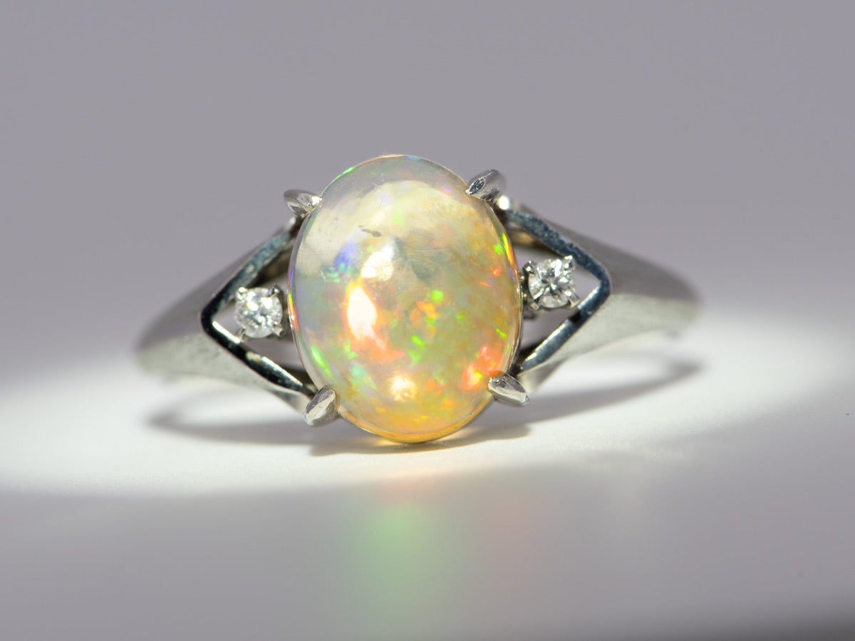 1.78ct High Dome Bright Mexican Fire Opal Ring Platinum V1144 Aurora Designer